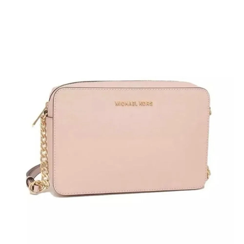 Michael Kors Jet Set Large East West Powder Blush Leather Crossbody Bag